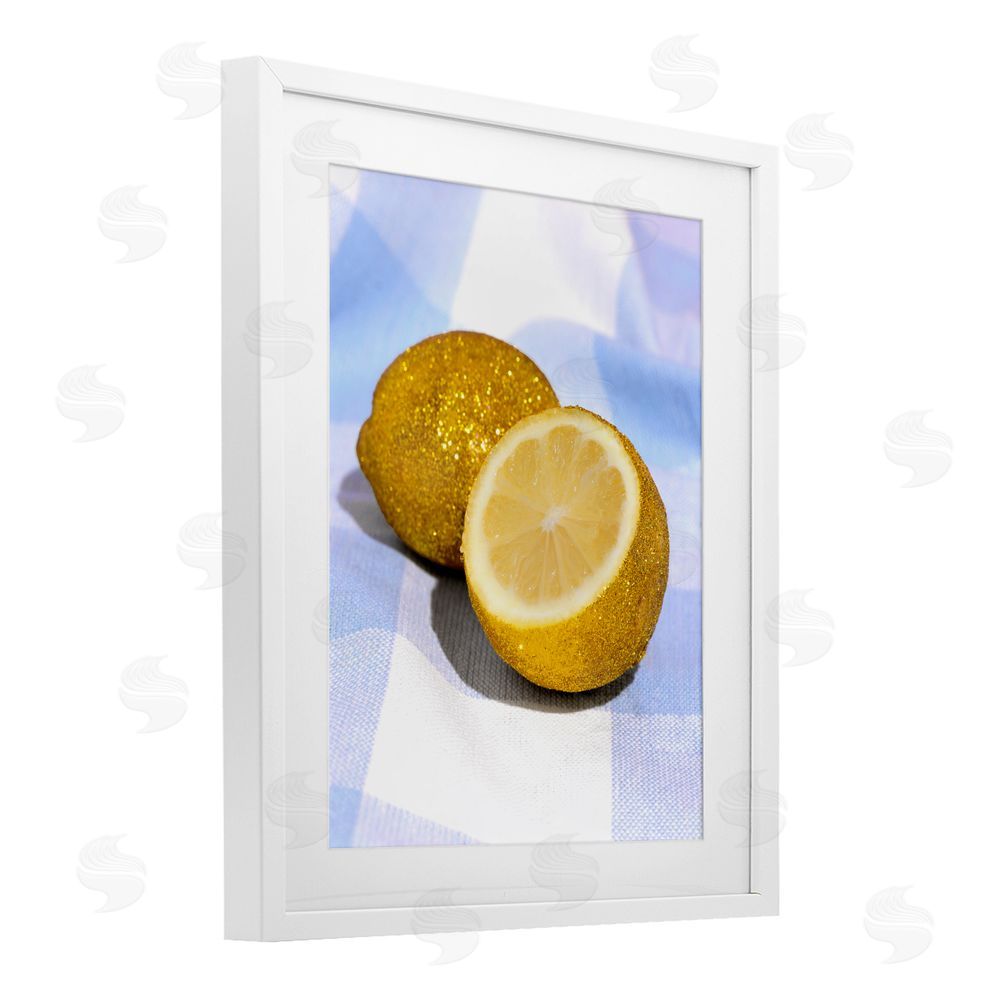 LISH Creative Glimmer Lemon on Blue White Framed Print Under Glass Wall Art