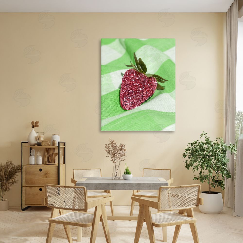 LISH Creative Glimmer Strawberry on Green Stretched Canvas Wall Art in Room