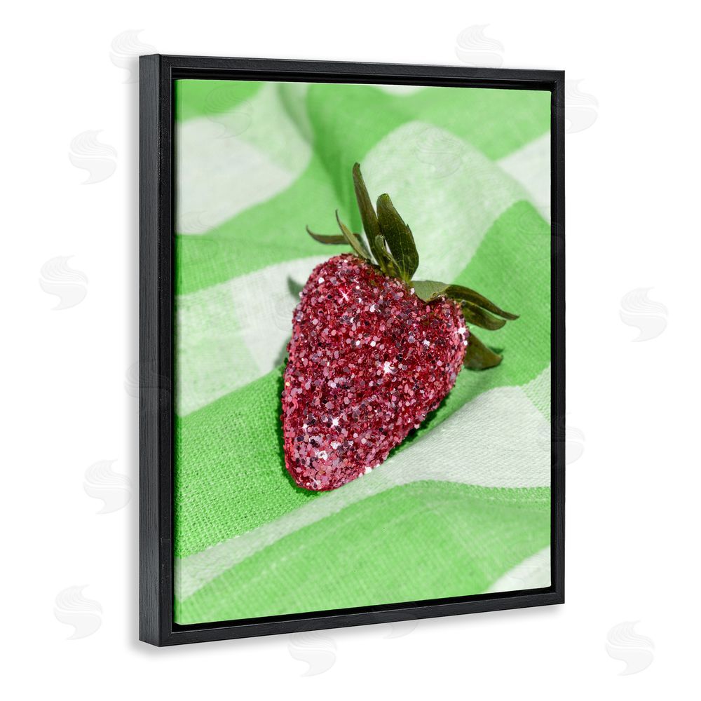 LISH Creative Glimmer Strawberry on Green Black Floating Framed Canvas Wall Art