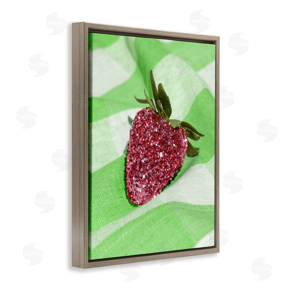 LISH Creative Glimmer Strawberry on Green Brown Floating Framed Canvas Wall Art