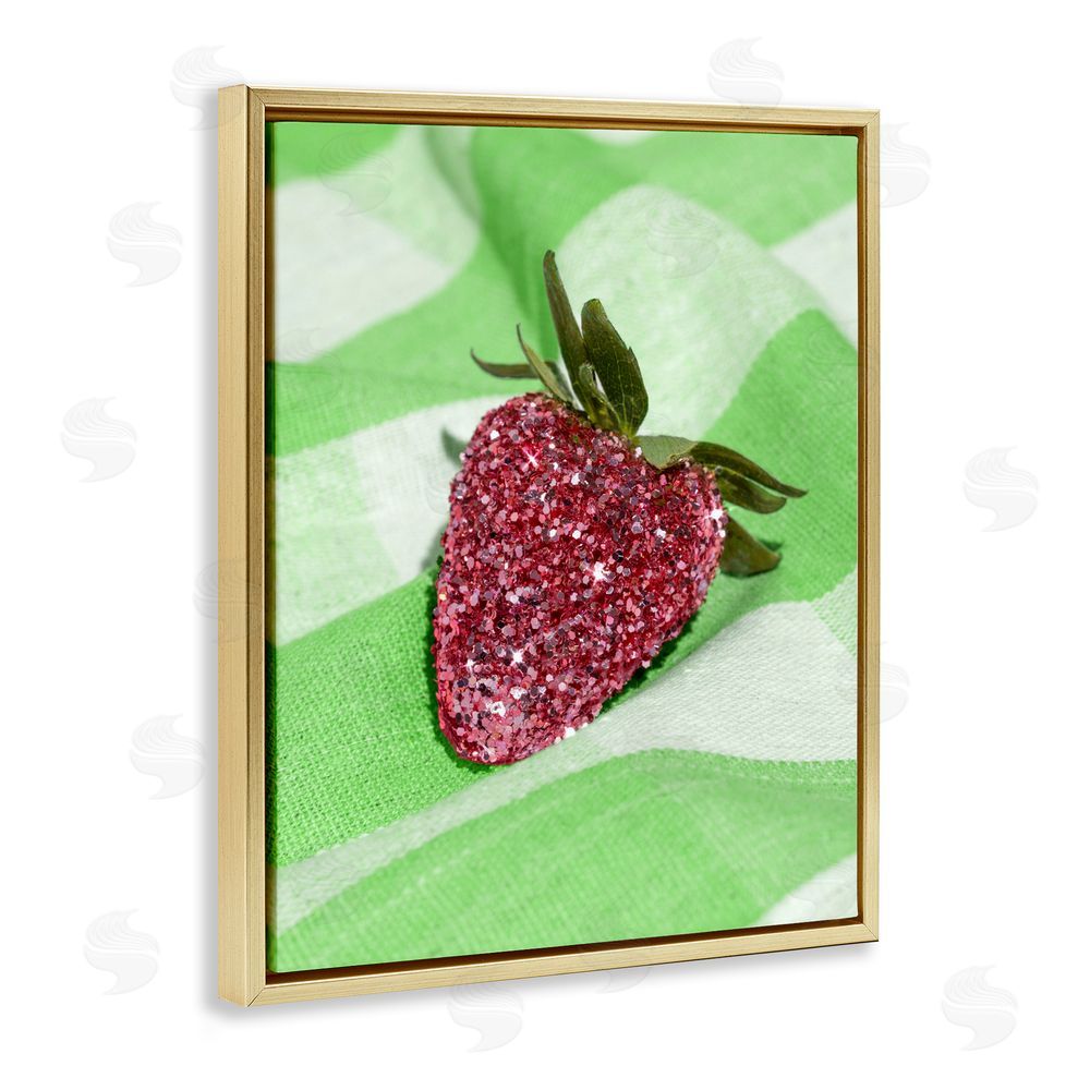 LISH Creative Glimmer Strawberry on Green Gold Floating Framed Canvas Wall Art