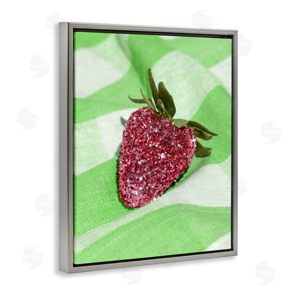 LISH Creative Glimmer Strawberry on Green Gray Floating Framed Canvas Wall Art