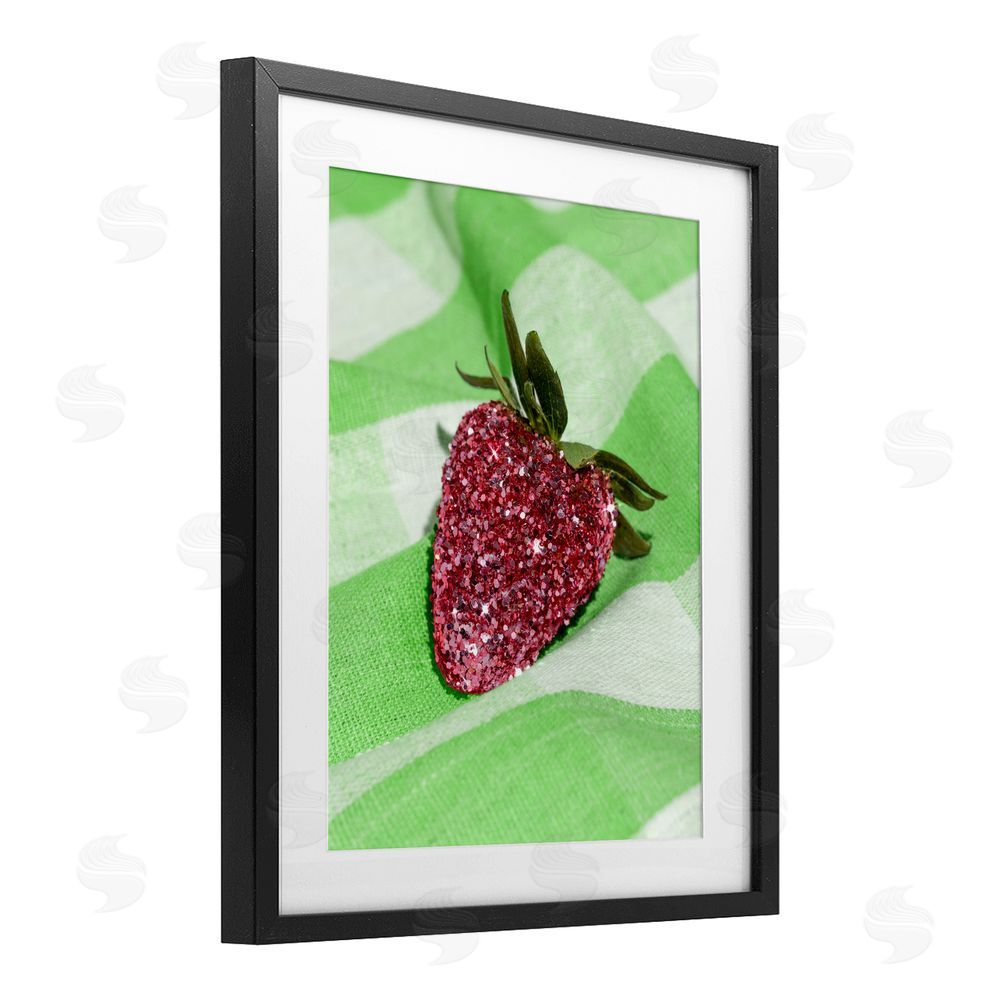 LISH Creative Glimmer Strawberry on Green Black Framed Print Under Glass Wall Art