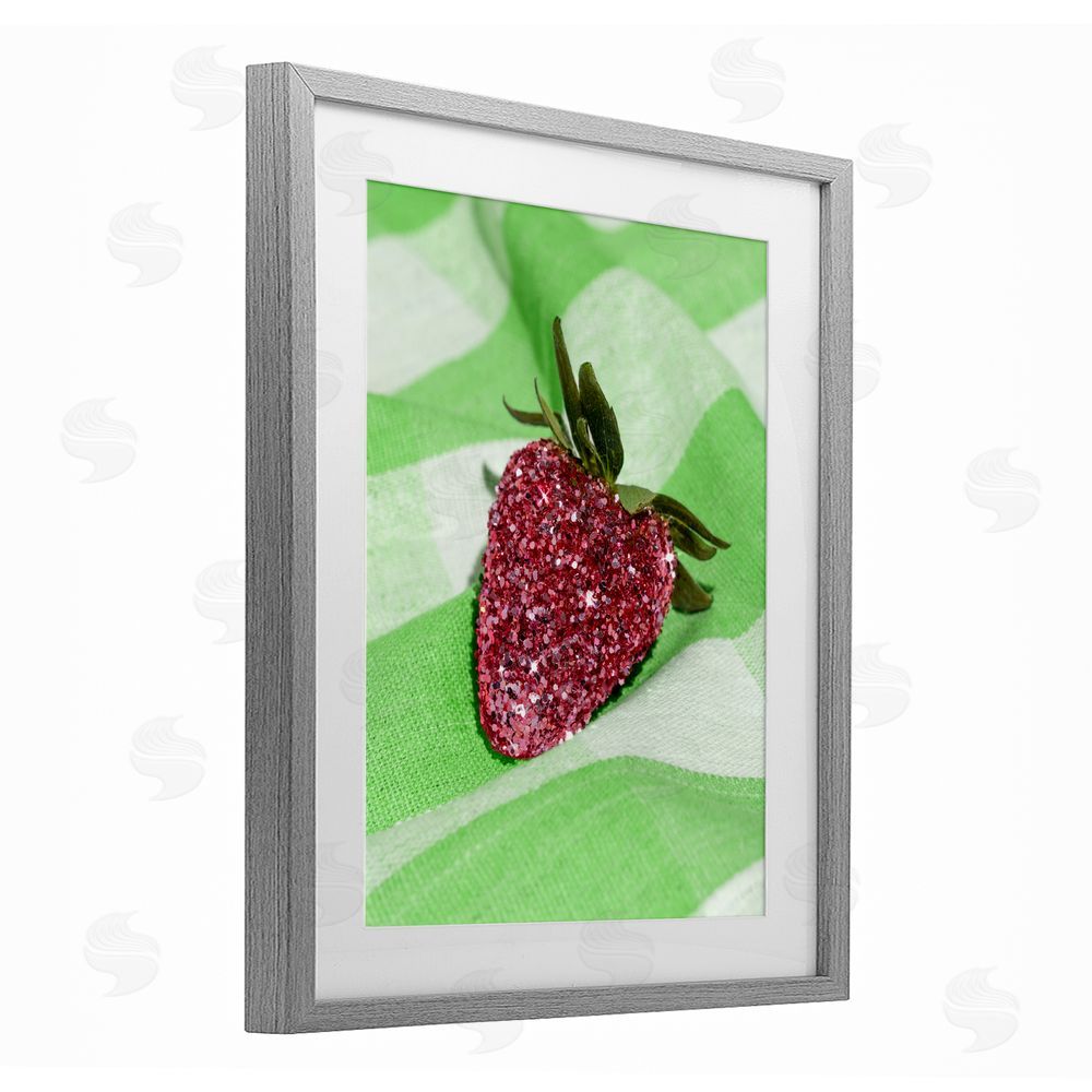 LISH Creative Glimmer Strawberry on Green Gray Framed Print Under Glass Wall Art