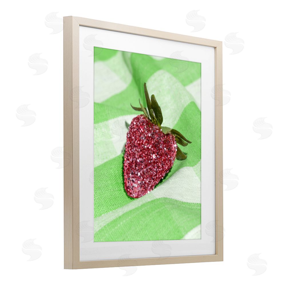 LISH Creative Glimmer Strawberry on Green Brown Framed Print Under Glass Wall Art