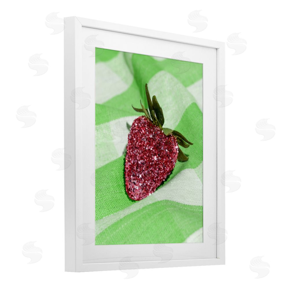 LISH Creative Glimmer Strawberry on Green White Framed Print Under Glass Wall Art