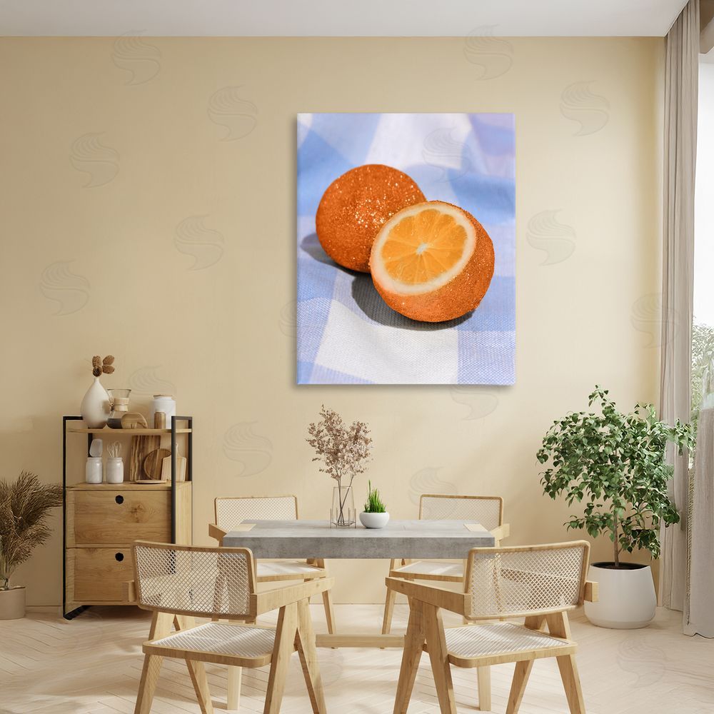 LISH Creative Glimmer Orange on Blue Stretched Canvas Wall Art in Room