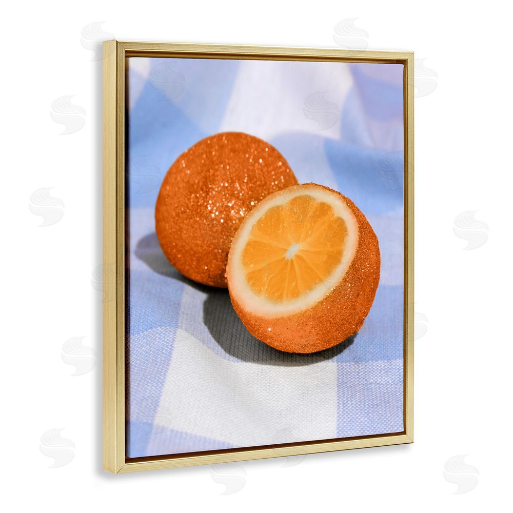 LISH Creative Glimmer Orange on Blue Gold Floating Framed Canvas Wall Art