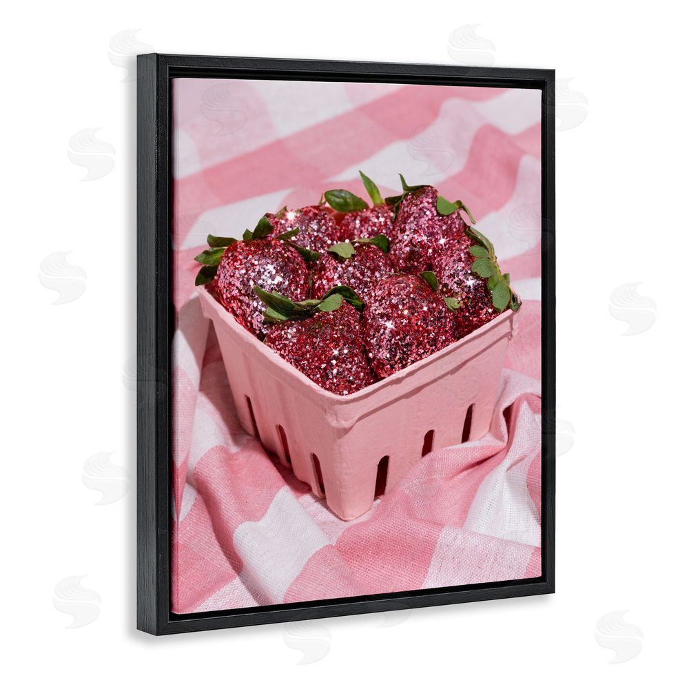 LISH Creative Glam Glimmer Strawberries Black Floating Framed Canvas Wall Art
