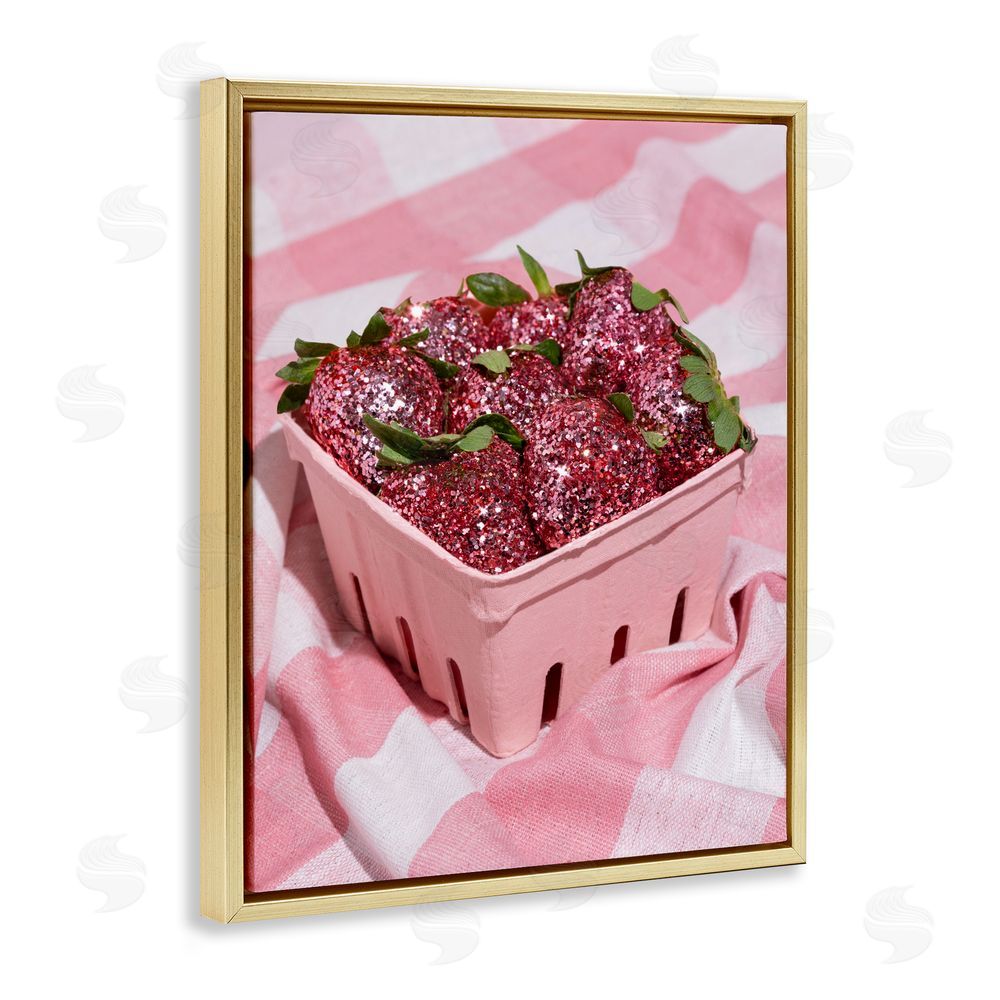 LISH Creative Glam Glimmer Strawberries Gold Floating Framed Canvas Wall Art