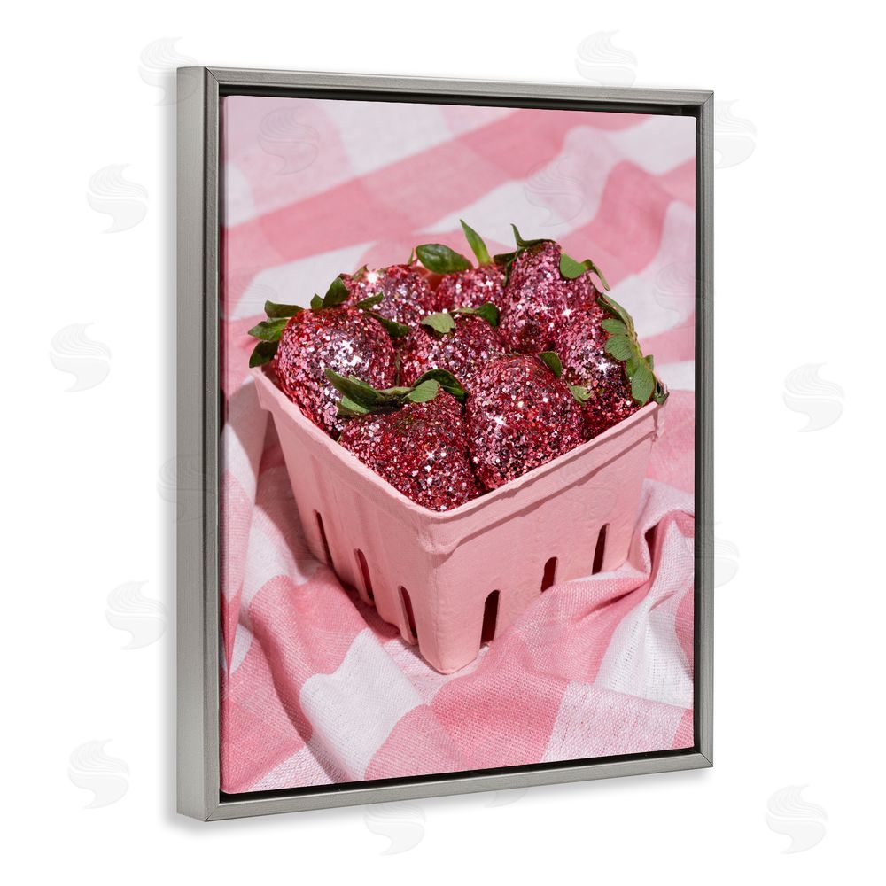 LISH Creative Glam Glimmer Strawberries Gray Floating Framed Canvas Wall Art