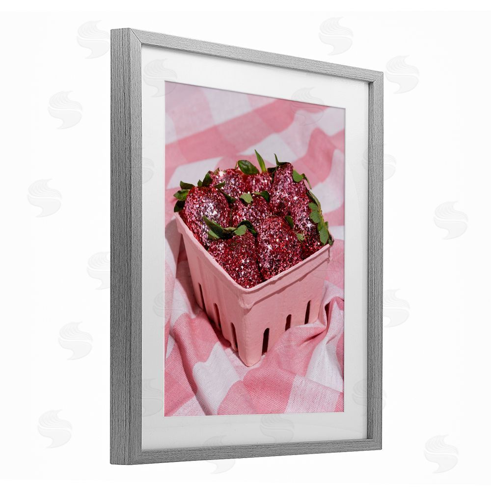 LISH Creative Glam Glimmer Strawberries Gray Framed Print Under Glass Wall Art