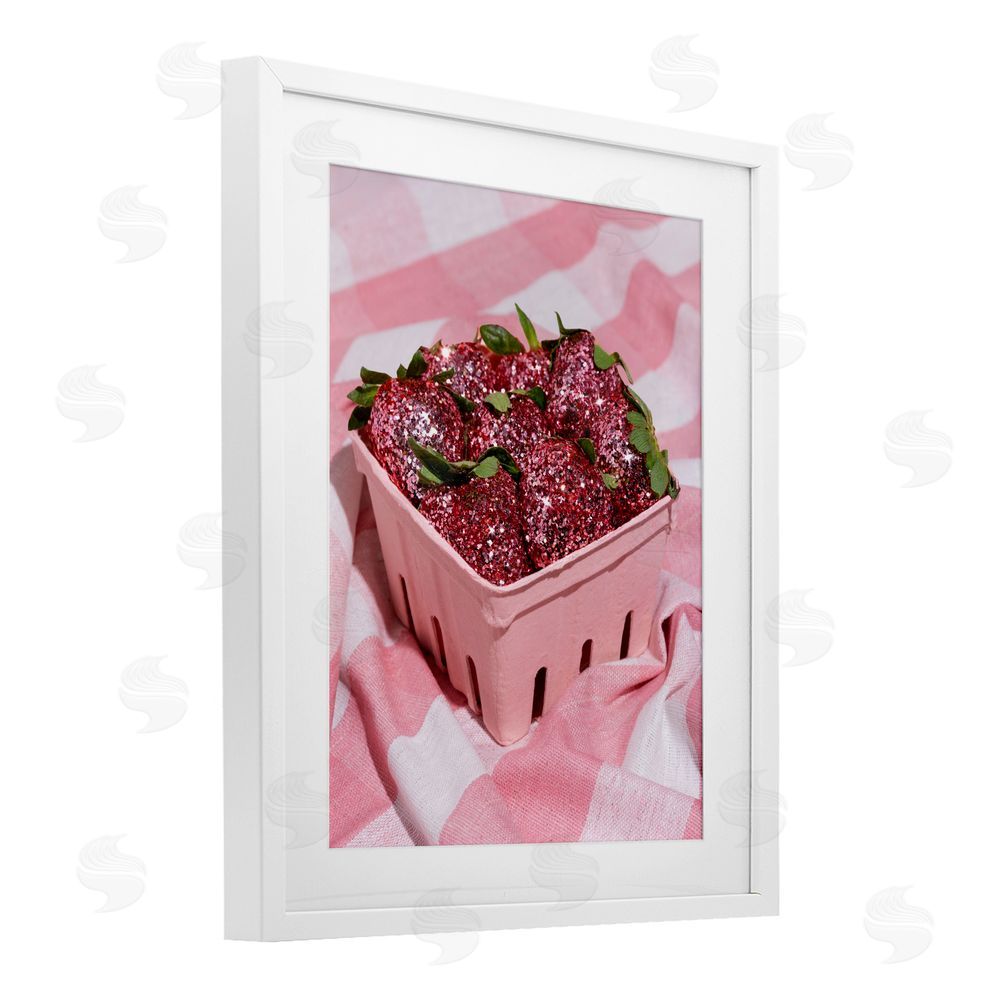 LISH Creative Glam Glimmer Strawberries White Framed Print Under Glass Wall Art