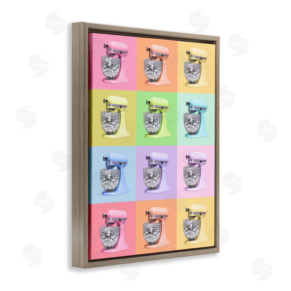 LISH Creative Disco Ball Kitchen Mixer Collage Brown Floating Frame Canvas Wall Art Print