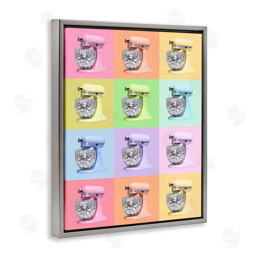 LISH Creative Disco Ball Kitchen Mixer Collage Gray Floating Frame Canvas Wall Art Print