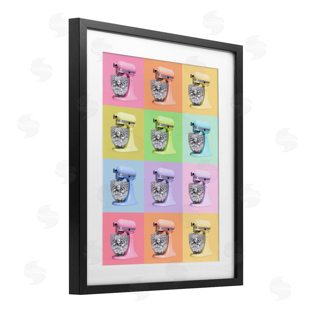 LISH Creative Disco Ball Kitchen Mixer Collage Black Framed Print Under Glass Wall Art