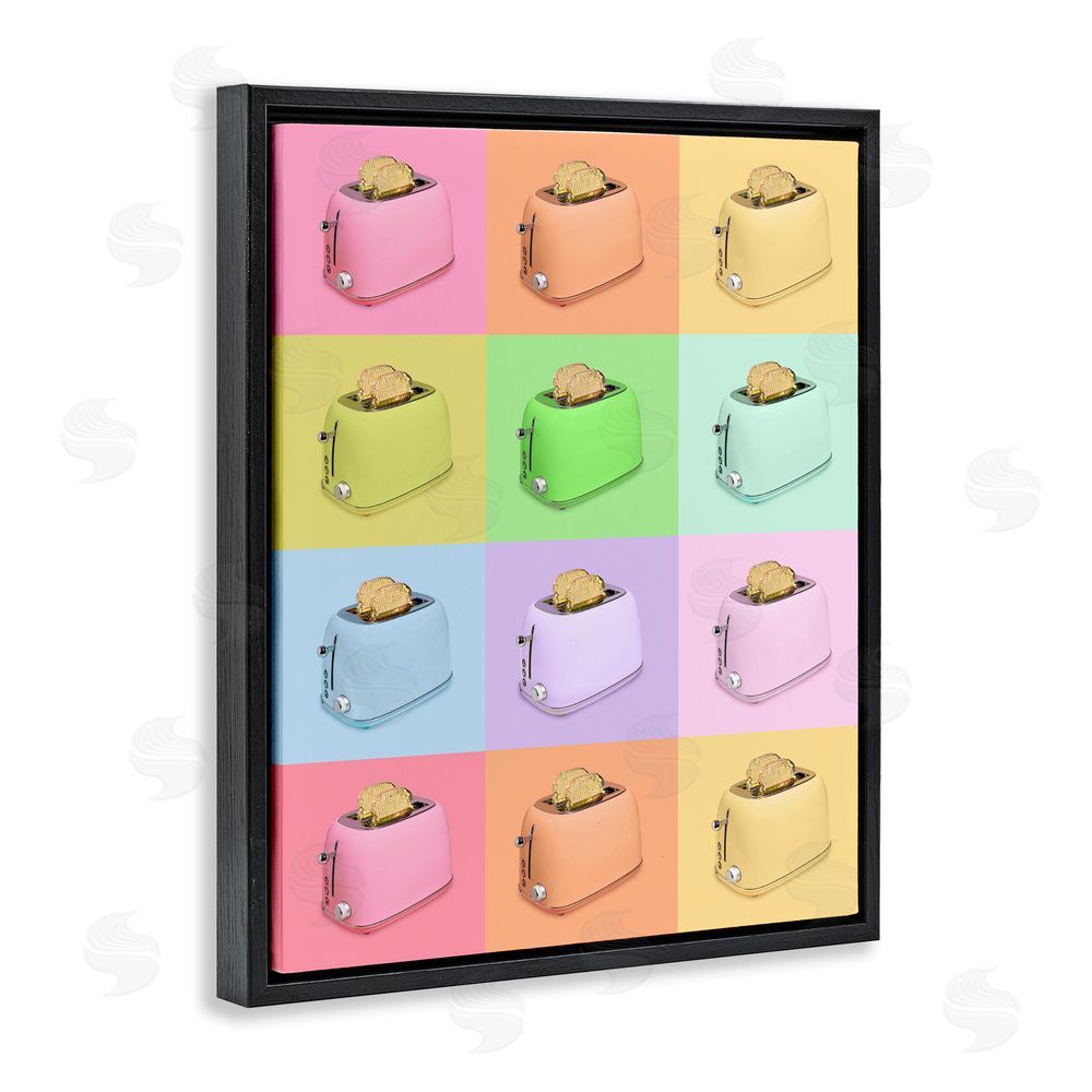 LISH Creative Golden Disco Toaster Collage Black Floating Framed Canvas Wall Art