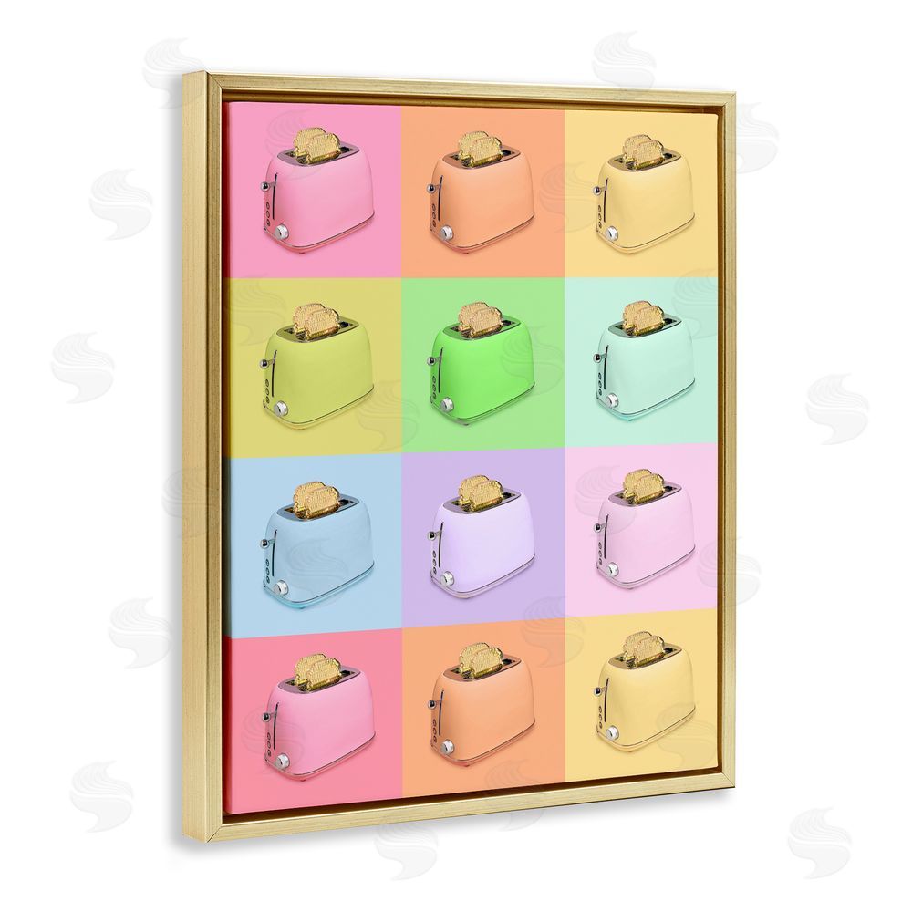 LISH Creative Golden Disco Toaster Collage Gold Floating Framed Canvas Wall Art