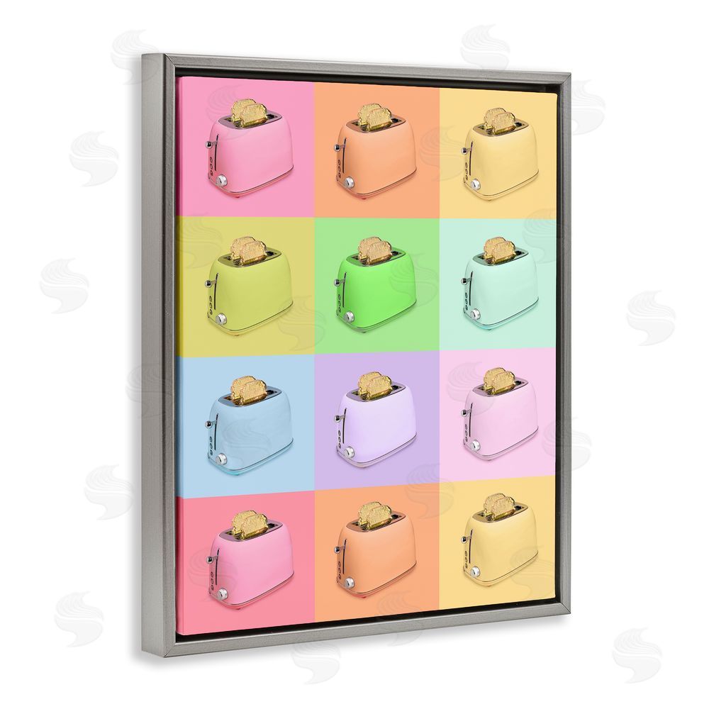 LISH Creative Golden Disco Toaster Collage Gray Floating Framed Canvas Wall Art