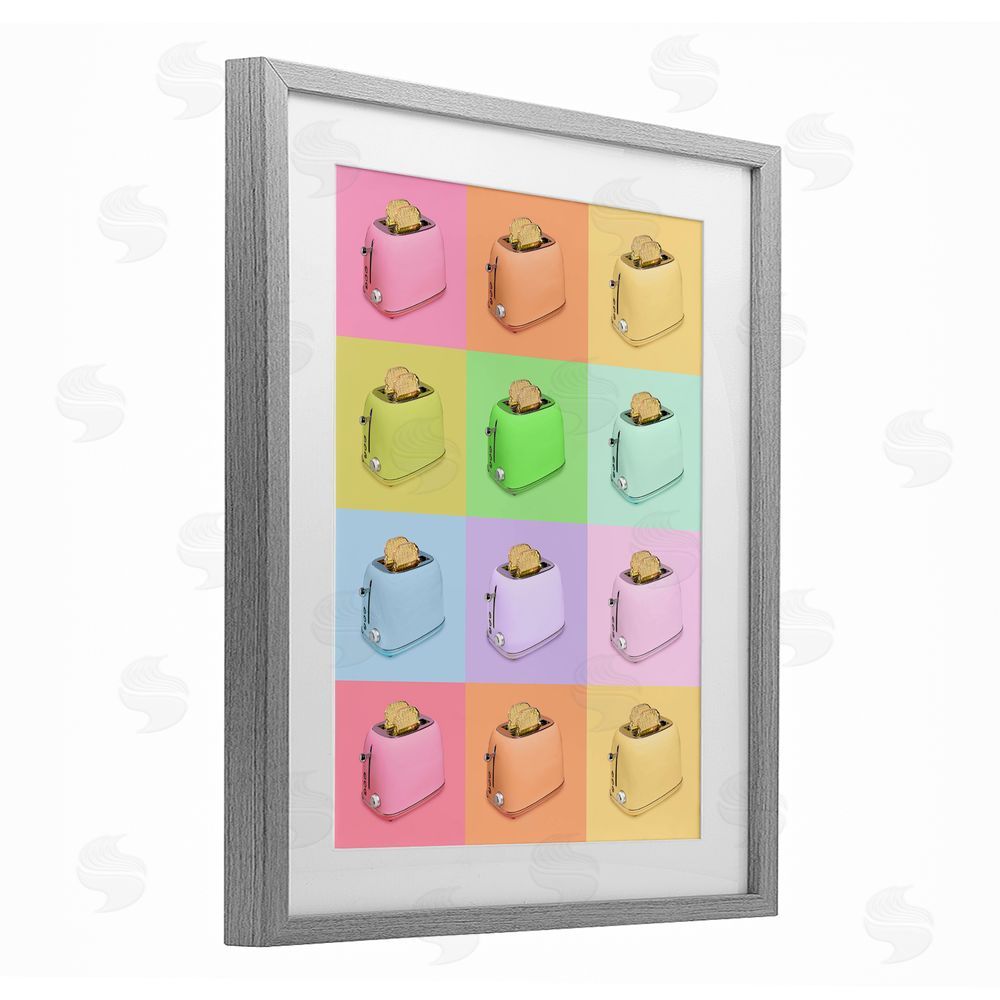 LISH Creative Golden Disco Toaster Collage Gray Framed Print Under Glass Wall Art