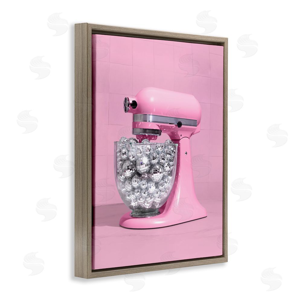 LISH Creative Disco Kitchen Mixer over Pink Brown Floating Frame Canvas Wall Art Print
