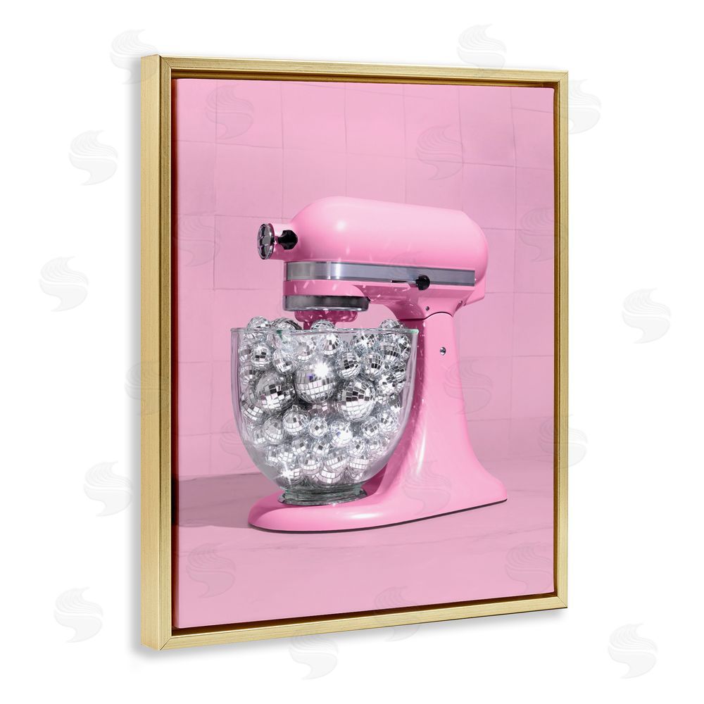 LISH Creative Disco Kitchen Mixer over Pink Gold Floating Frame Canvas Wall Art Print