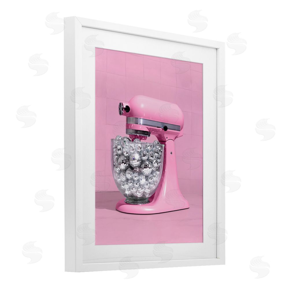 LISH Creative Disco Kitchen Mixer over Pink White Framed Print Under Glass Wall Art