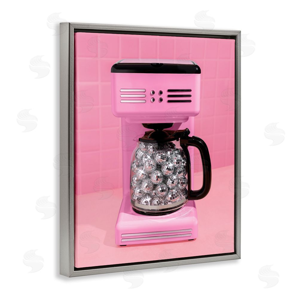 LISH Creative Disco Coffee Over Pink Gray Floating Frame Canvas Wall Art Print