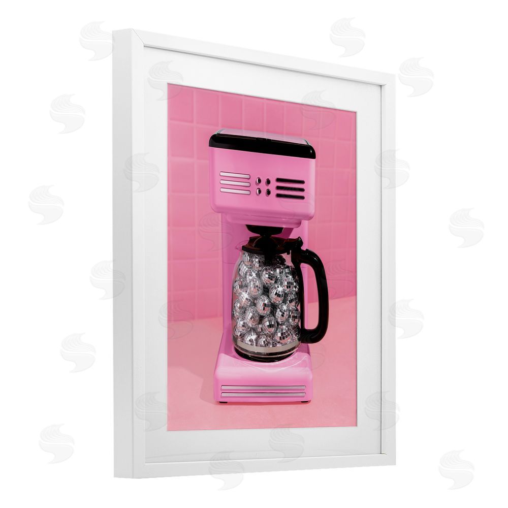 LISH Creative Disco Coffee Over Pink White Framed Print Under Glass Wall Art