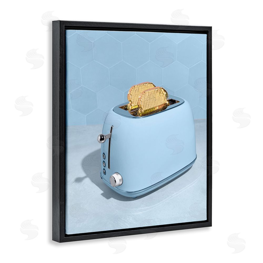 LISH Creative Golden Disco Toaster Over Black Floating Framed Canvas Wall Art