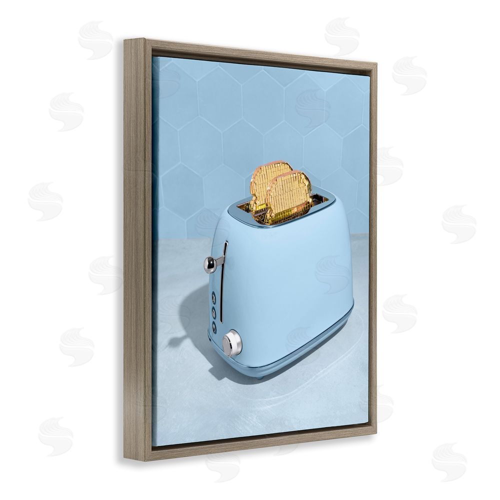 LISH Creative Golden Disco Toaster Over Brown Floating Framed Canvas Wall Art