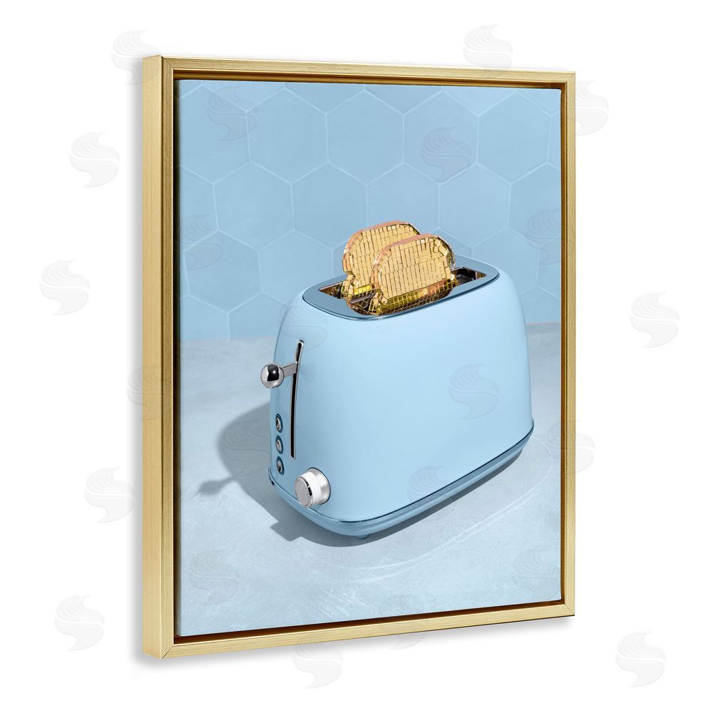 LISH Creative Golden Disco Toaster Over Gold Floating Framed Canvas Wall Art