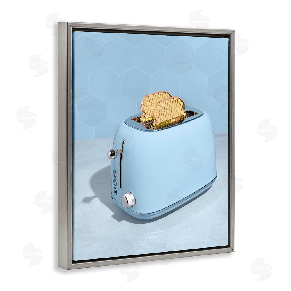 LISH Creative Golden Disco Toaster Over Gray Floating Framed Canvas Wall Art