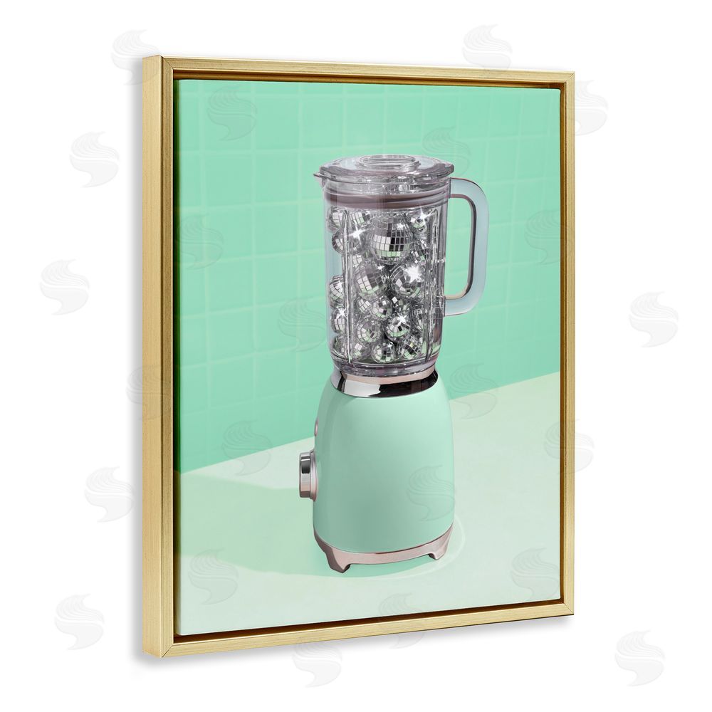 LISH Creative Disco Drink Blender over Green Gold Floating Frame Canvas Wall Art Print