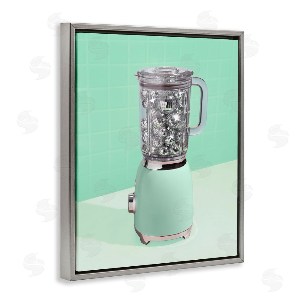 LISH Creative Disco Drink Blender over Green Gray Floating Frame Canvas Wall Art Print