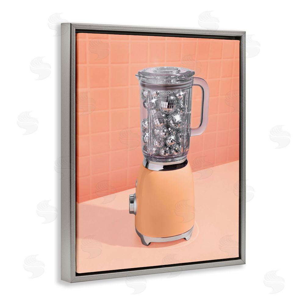 LISH Creative Disco Drink Blender over Orange Gray Floating Frame Canvas Wall Art Print