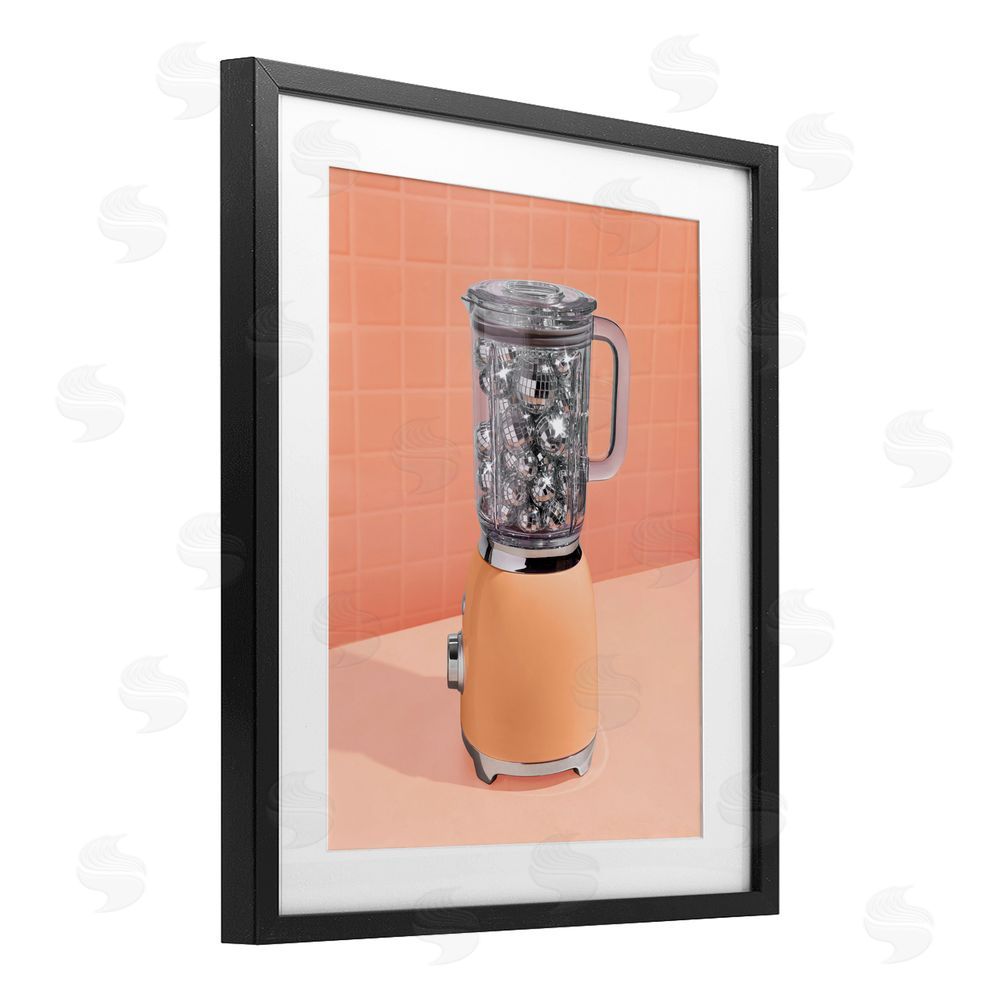 LISH Creative Disco Drink Blender over Orange Black Framed Print Under Glass Wall Art