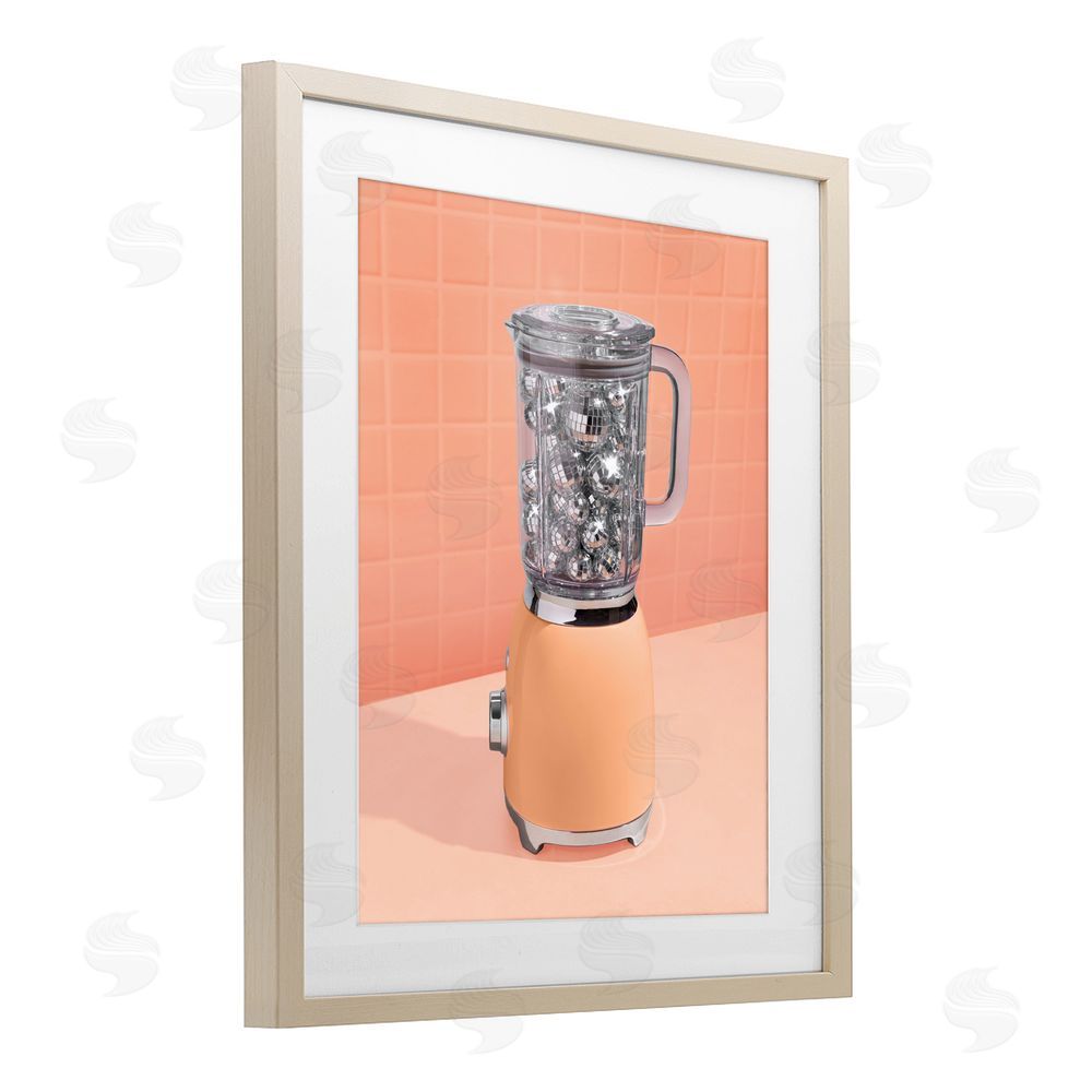 LISH Creative Disco Drink Blender over Orange Brown Framed Print Under Glass Wall Art