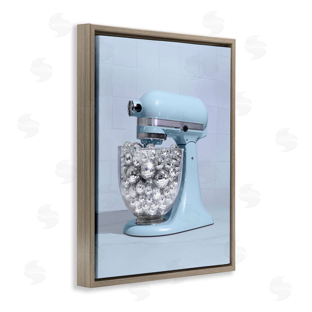 LISH Creative Disco Kitchen Mixer over Blue Brown Floating Frame Canvas Wall Art Print