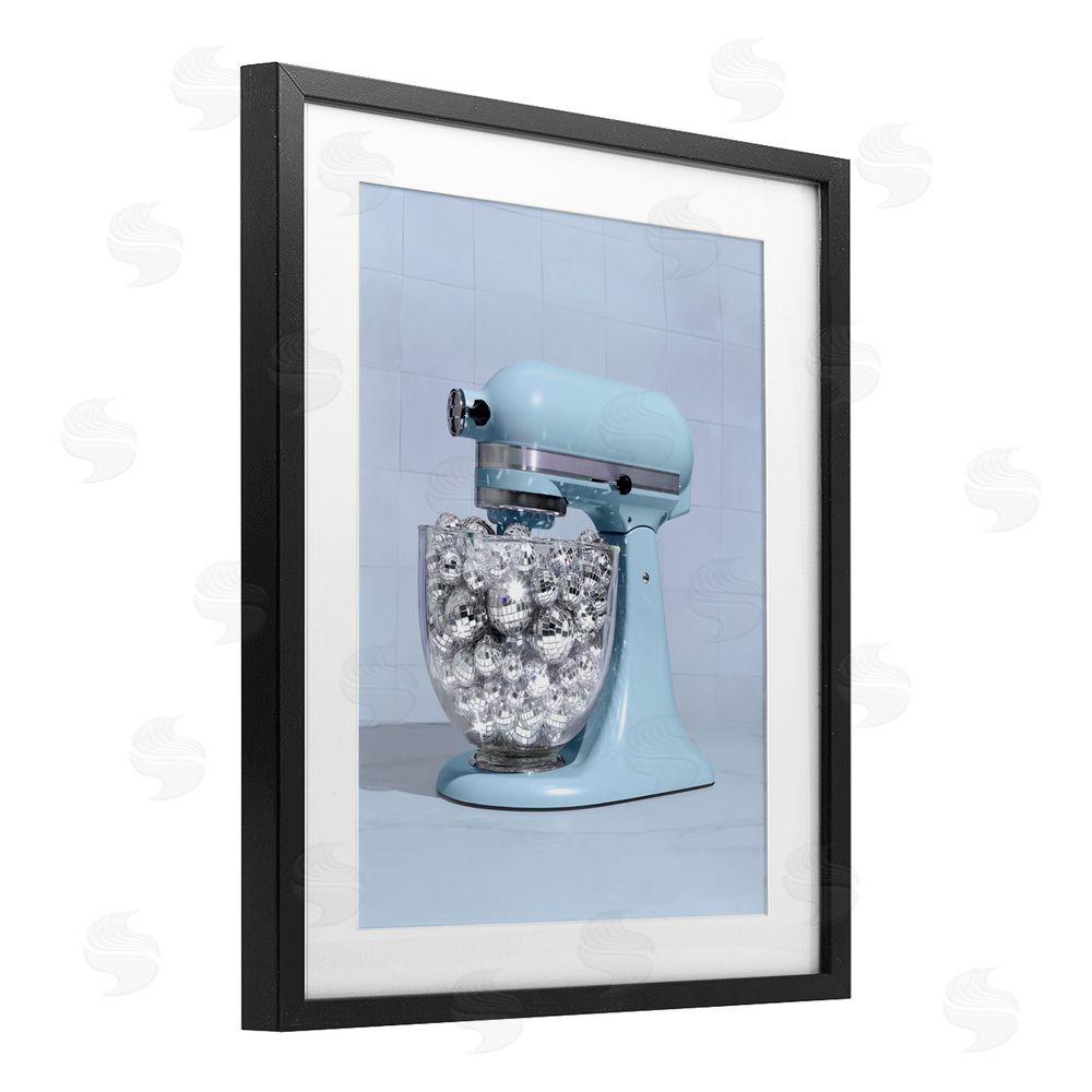 LISH Creative Disco Kitchen Mixer over Blue Black Framed Print Under Glass Wall Art