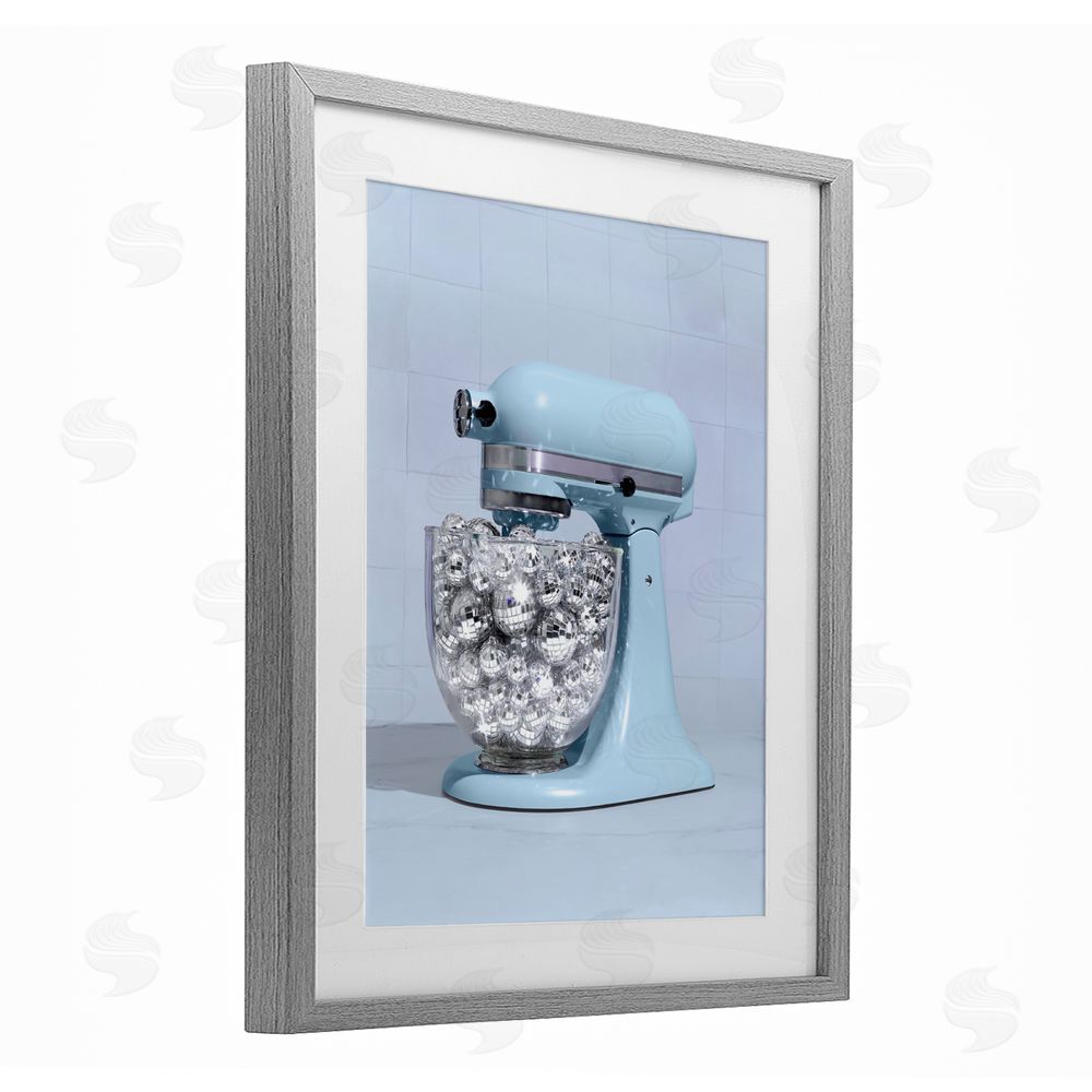 LISH Creative Disco Kitchen Mixer over Blue Gray Framed Print Under Glass Wall Art