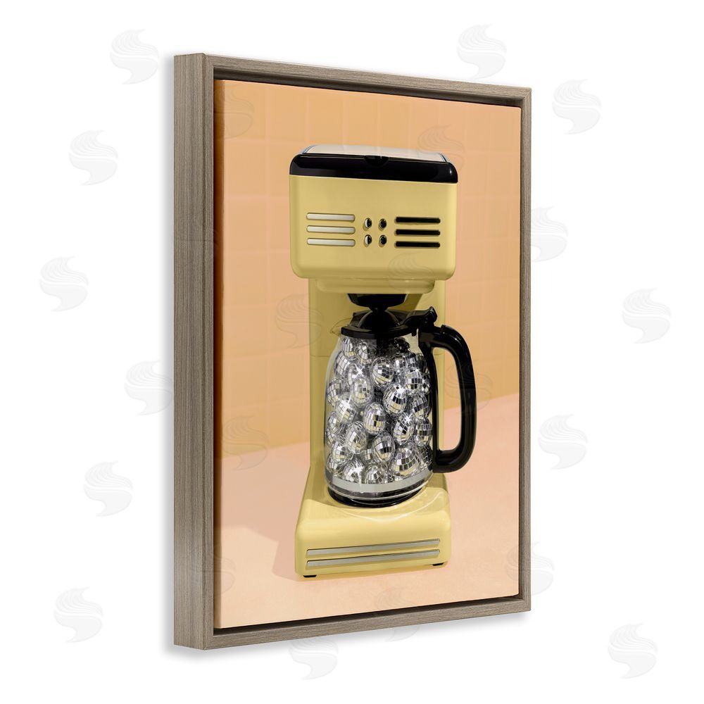 LISH Creative Disco Coffee Maker over Yellow Brown Floating Frame Canvas Wall Art Print