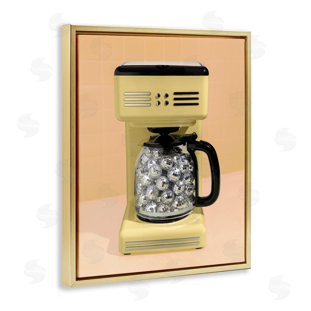 LISH Creative Disco Coffee Maker over Yellow Gold Floating Frame Canvas Wall Art Print