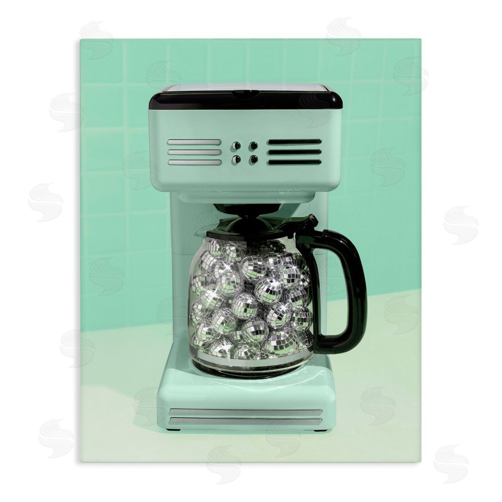 LISH Creative Disco Coffee Maker over Green Stretched Canvas Wall Art