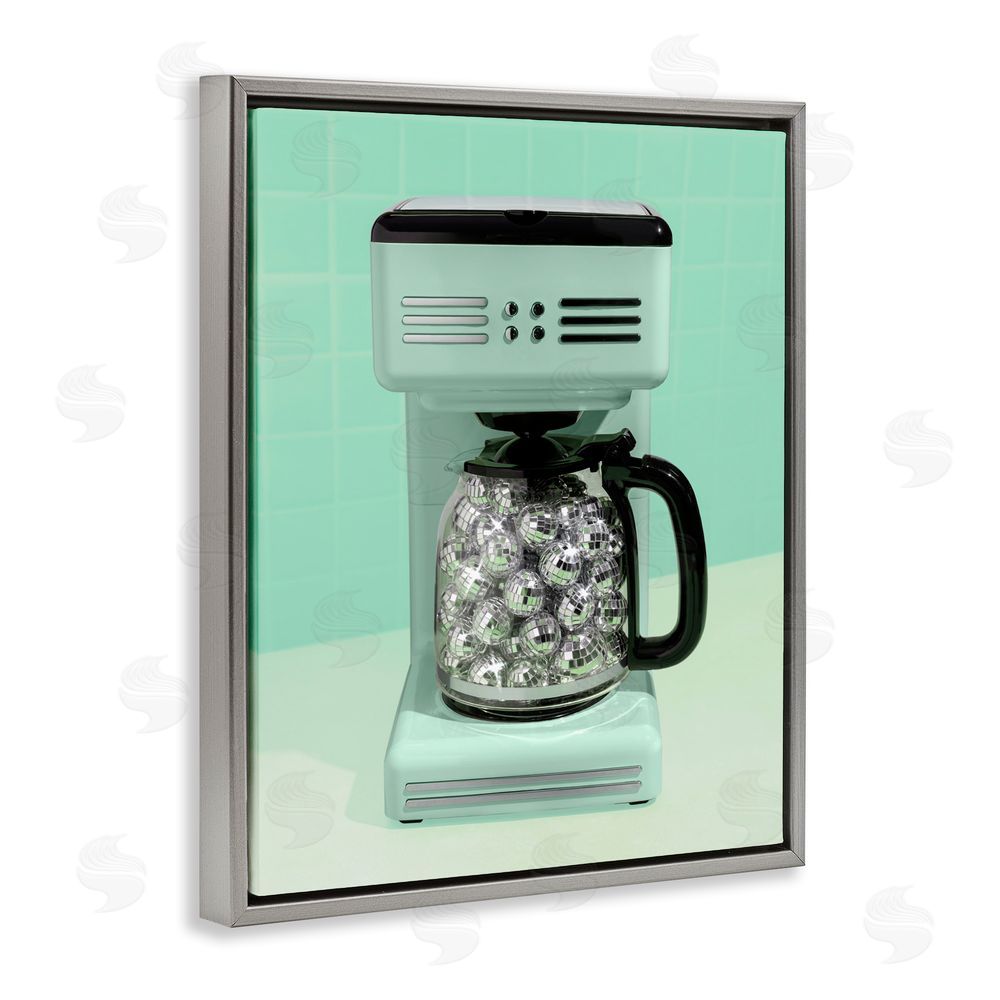LISH Creative Disco Coffee Maker over Green Gray Floating Frame Canvas Wall Art Print