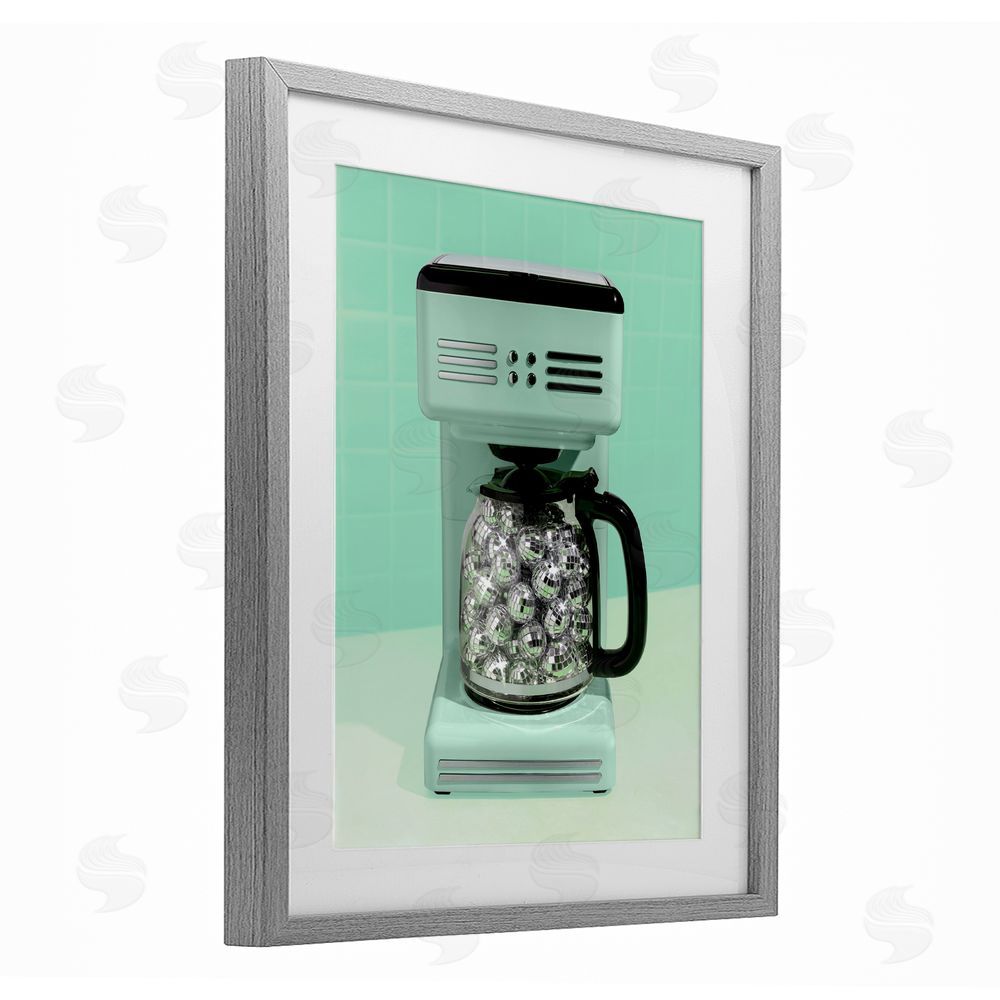 LISH Creative Disco Coffee Maker over Green Gray Framed Print Under Glass Wall Art