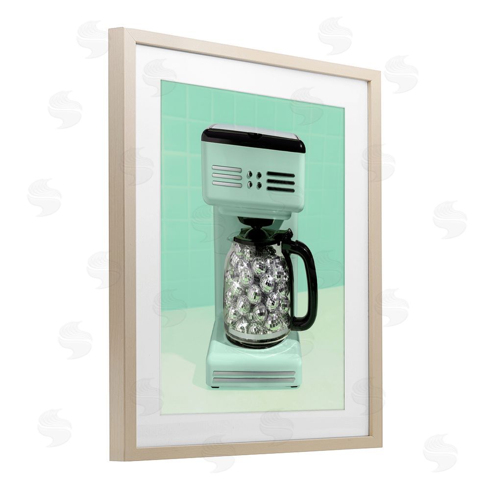 LISH Creative Disco Coffee Maker over Green Brown Framed Print Under Glass Wall Art