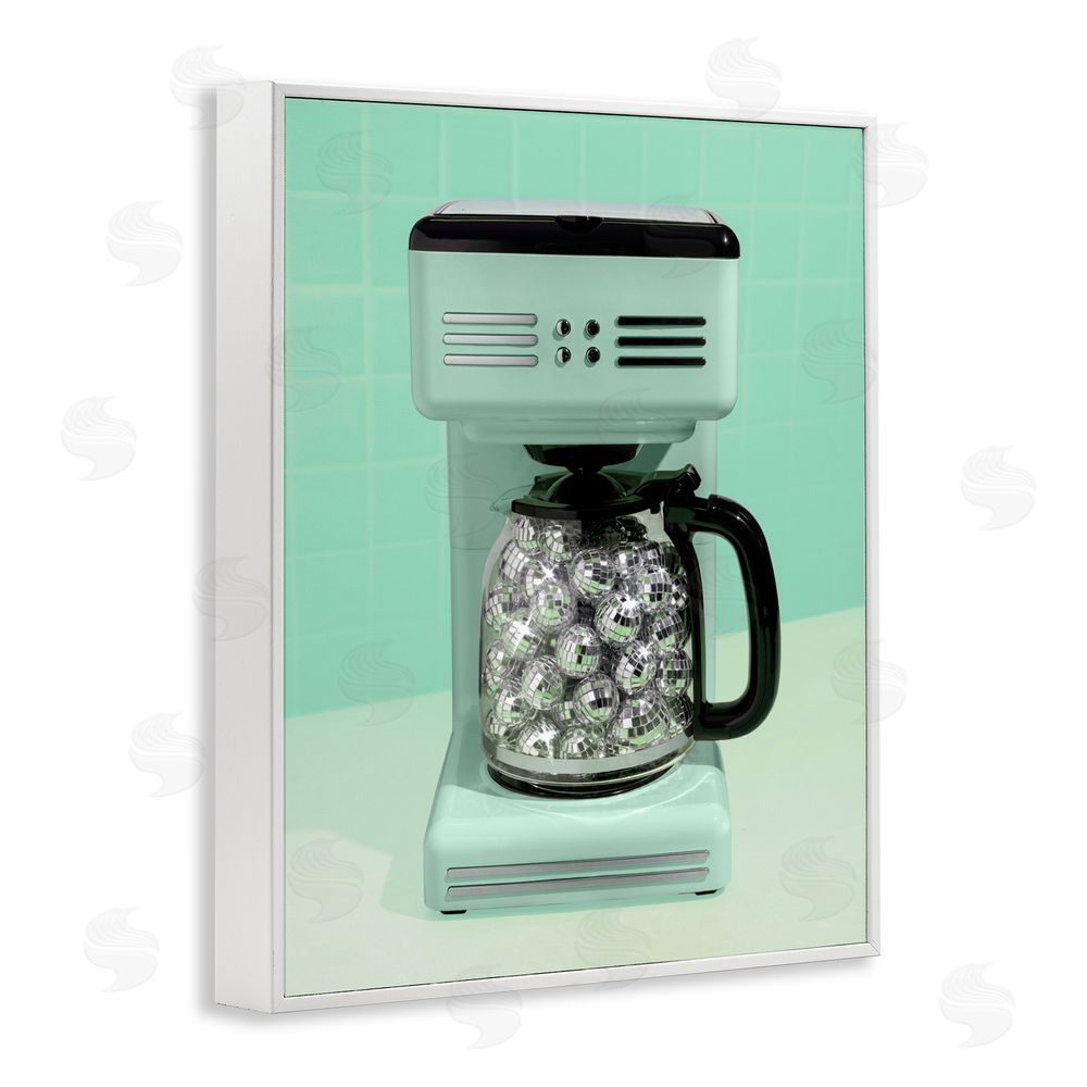 LISH Creative Disco Coffee Maker over Green White Framed Giclee Wall Art Print