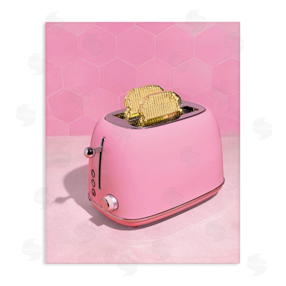 LISH Creative Golden Toaster over Pink Stretched Canvas Wall Art