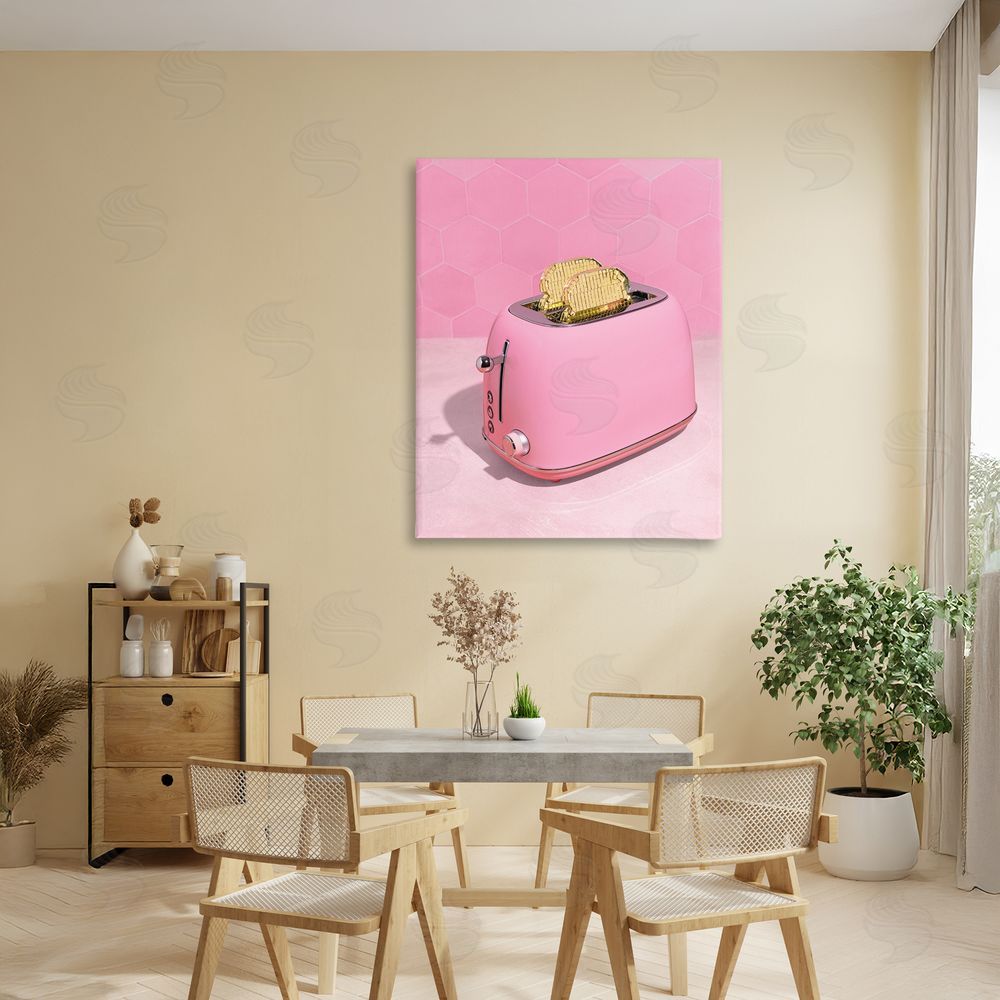 LISH Creative Golden Toaster over Pink Stretched Canvas Wall Art in Room